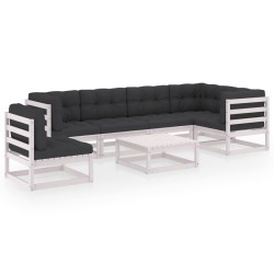 vidaXL Juego de muebles de jardín 7 pzas y cojines madera maciza pino