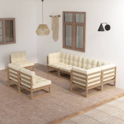 vidaXL Muebles de jardín 8 pzas y cojines madera maciza pino