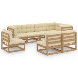 vidaXL Muebles de jardín 8 pzas y cojines madera maciza pino
