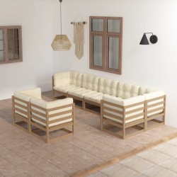 vidaXL Muebles de jardín 8 pzas y cojines madera maciza pino