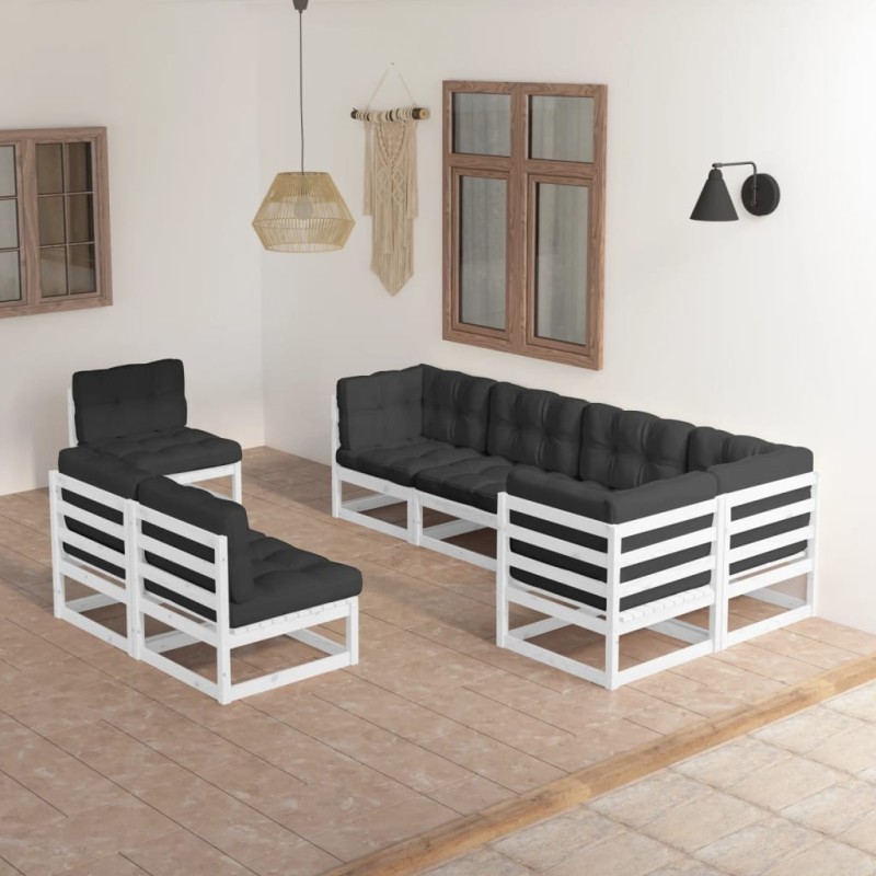 vidaXL Muebles de jardín 8 pzas y cojines madera maciza pino vidaXL Muebles de jardín 8 pzas y cojines madera maciza pino