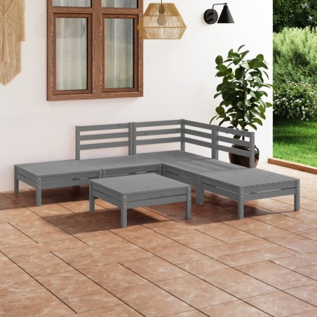 vidaXL Juego de muebles de jardín 6 piezas madera maciza de pino gris