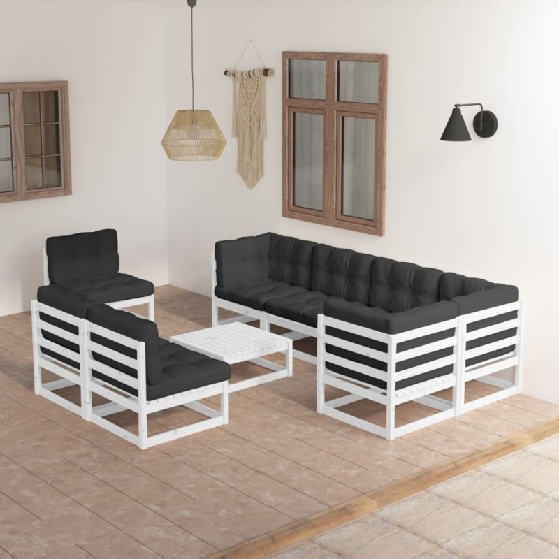 vidaXL Juego de muebles de jardín 9 pzas y cojines madera maciza pino vidaXL Juego de muebles de jardín 9 pzas y cojines madera maciza pino