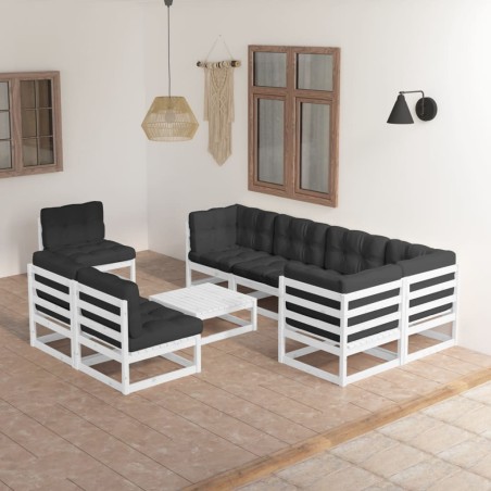vidaXL Juego de muebles de jardín 9 pzas y cojines madera maciza pino