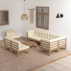 vidaXL Juego de muebles de jardín 9 pzas y cojines madera maciza pino