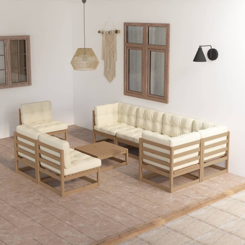vidaXL Juego de muebles de jardín 9 pzas y cojines madera maciza pino vidaXL Juego de muebles de jardín 9 pzas y cojines madera maciza pino