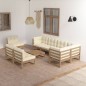 vidaXL Juego de muebles de jardín 9 pzas y cojines madera maciza pino vidaXL Juego de muebles de jardín 9 pzas y cojines madera maciza pino