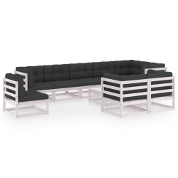 vidaXL Juego de muebles de jardín 10 pzas y cojines madera maciza pino