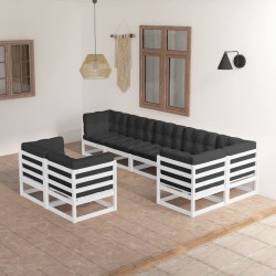 vidaXL Muebles de jardín 8 pzas y cojines madera maciza pino