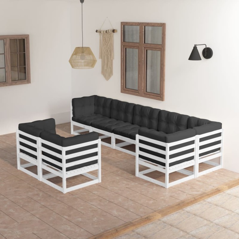 vidaXL Muebles de jardín 8 pzas y cojines madera maciza pino vidaXL Muebles de jardín 8 pzas y cojines madera maciza pino