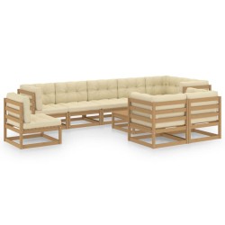vidaXL Juego de muebles de jardín 10 pzas y cojines madera maciza pino