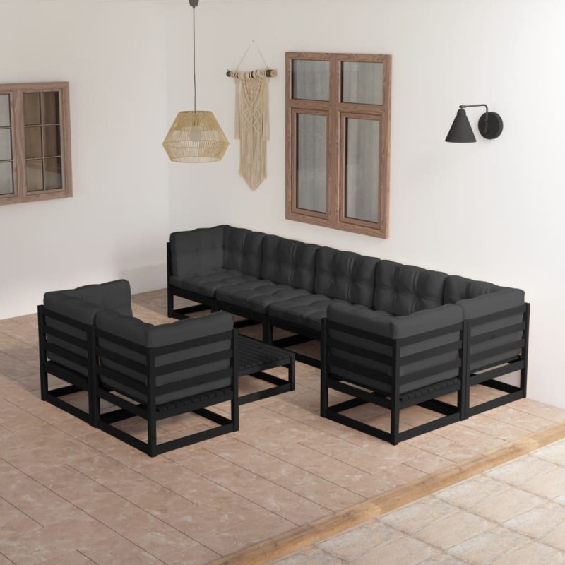 vidaXL Juego de muebles de jardín 9 pzas y cojines madera maciza pino vidaXL Juego de muebles de jardín 9 pzas y cojines madera maciza pino