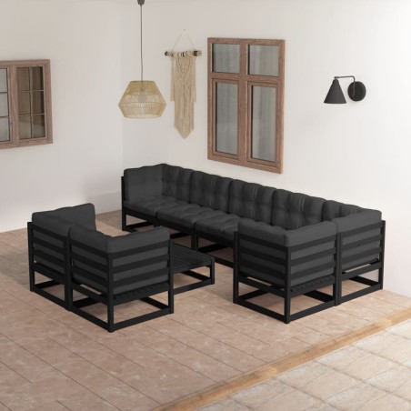 vidaXL Juego de muebles de jardín 9 pzas y cojines madera maciza pino