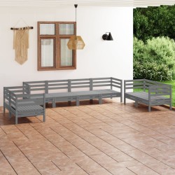vidaXL Juego de muebles de jardín 8 piezas madera maciza de pino gris