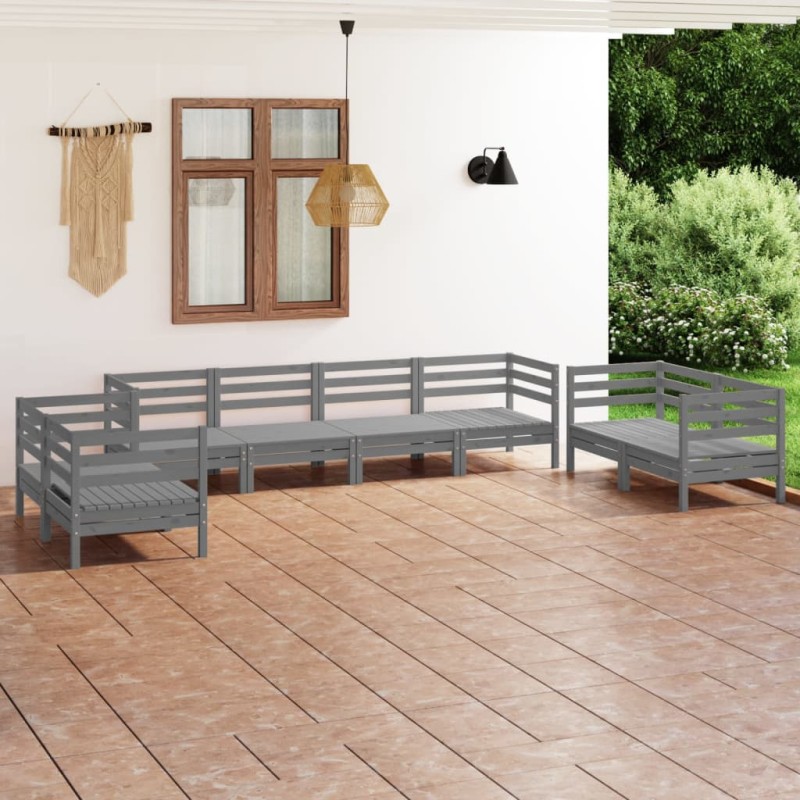 vidaXL Juego de muebles de jardín 8 piezas madera maciza de pino gris vidaXL Juego de muebles de jardín 8 piezas madera maciza de pino gris