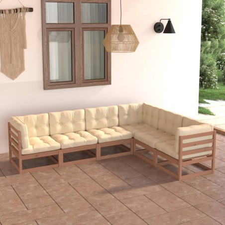 vidaXL Juego de muebles de jardín 6 pzas y cojines madera maciza pino
