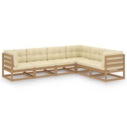vidaXL Juego de muebles de jardín 6 pzas y cojines madera maciza pino