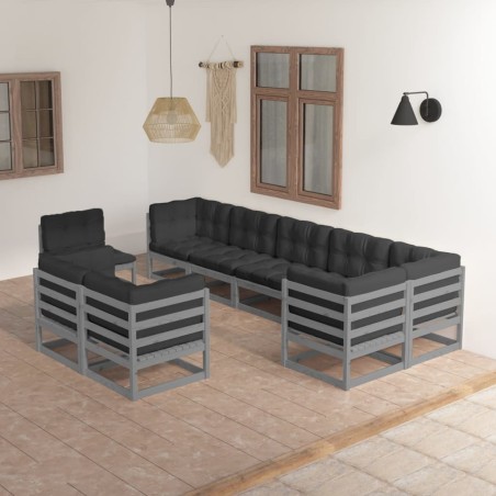 vidaXL Juego de muebles de jardín 9 pzas y cojines madera maciza pino