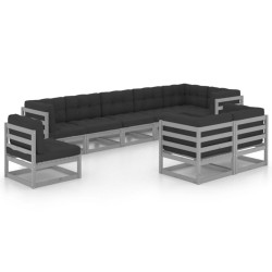 vidaXL Juego de muebles de jardín 9 pzas y cojines madera maciza pino