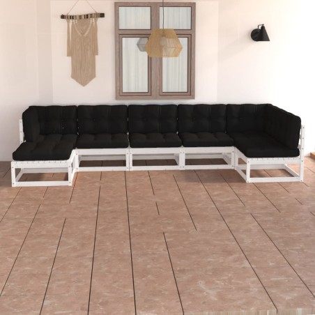 vidaXL Juego de muebles de jardín 7 pzas y cojines madera maciza pino