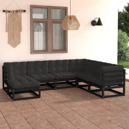 vidaXL Juego de muebles de jardín 7 pzas y cojines madera maciza pino