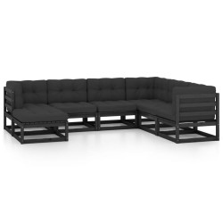 vidaXL Juego de muebles de jardín 7 pzas y cojines madera maciza pino