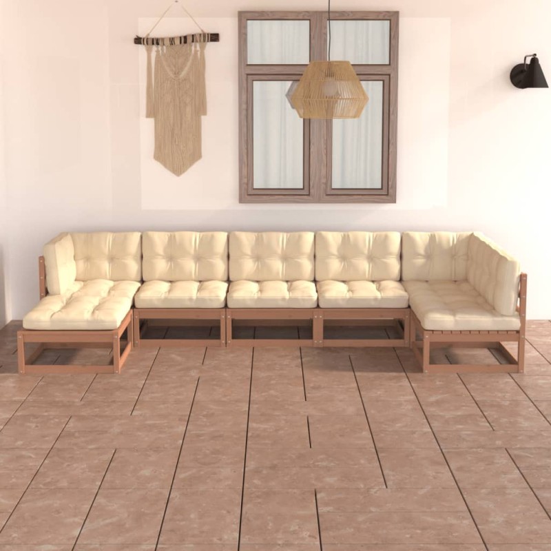 vidaXL Juego de muebles de jardín 7 pzas y cojines madera maciza pino vidaXL Juego de muebles de jardín 7 pzas y cojines madera maciza pino