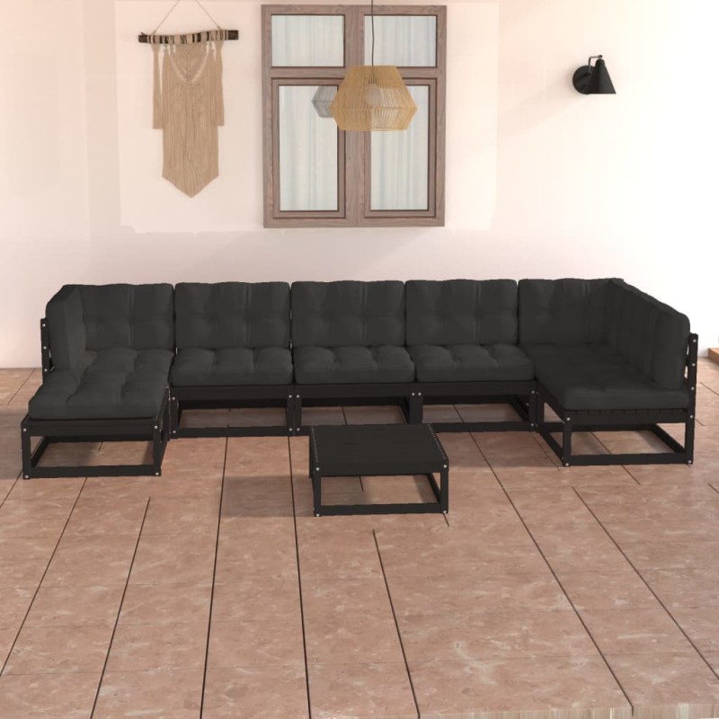 vidaXL Muebles de jardín 8 pzas y cojines madera maciza pino