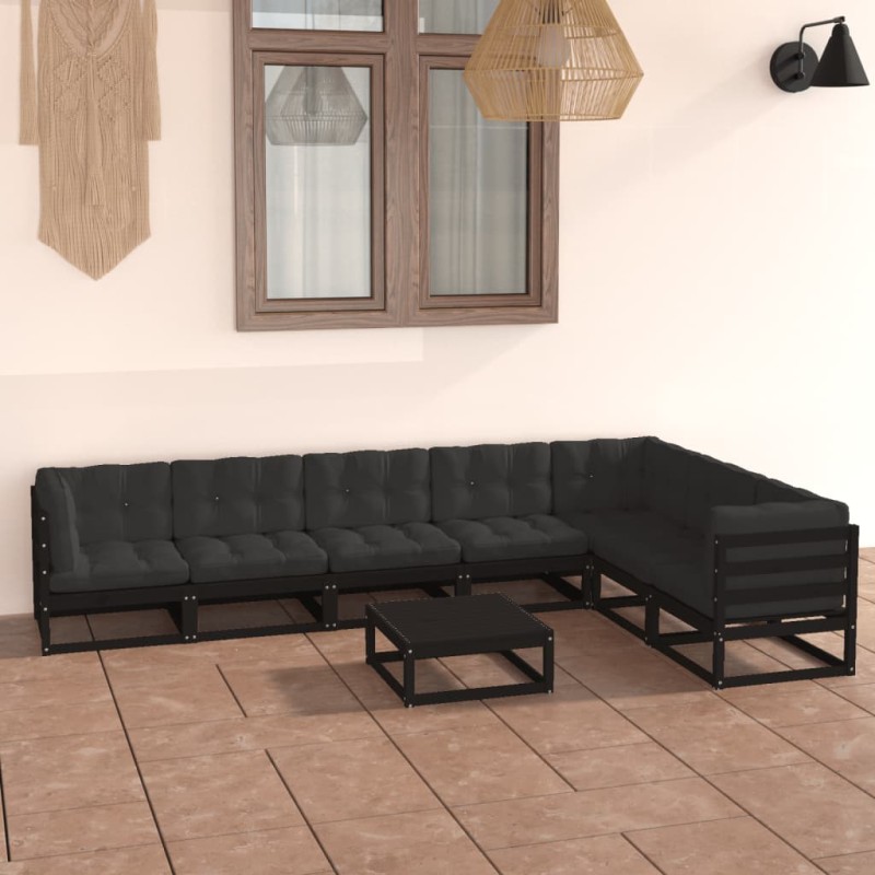 vidaXL Set de muebles de jardín 8 pzas con cojines madera pino negro vidaXL Set de muebles de jardín 8 pzas con cojines madera pino negro
