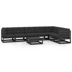 vidaXL Set de muebles de jardín 8 pzas con cojines madera pino negro