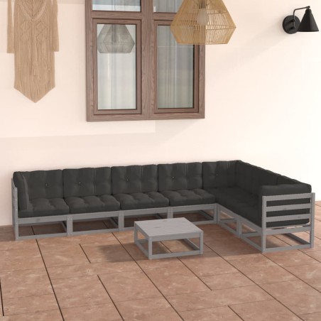 vidaXL Set de muebles de jardín 8 pzas con cojines madera pino gris