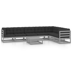 vidaXL Set de muebles de jardín 8 pzas con cojines madera pino gris