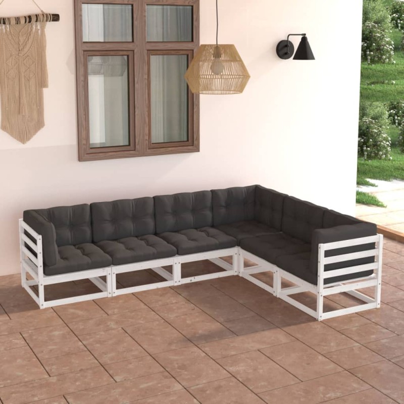 vidaXL Juego de muebles de jardín 6 pzas y cojines madera maciza pino vidaXL Juego de muebles de jardín 6 pzas y cojines madera maciza pino