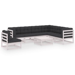 vidaXL Set muebles jardín con cojines 8 pzas madera maciza pino blanco