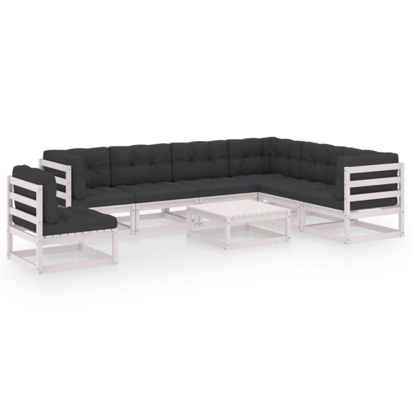 vidaXL Set muebles jardín con cojines 8 pzas madera maciza pino blanco vidaXL Set muebles jardín con cojines 8 pzas madera maciza pino blanco