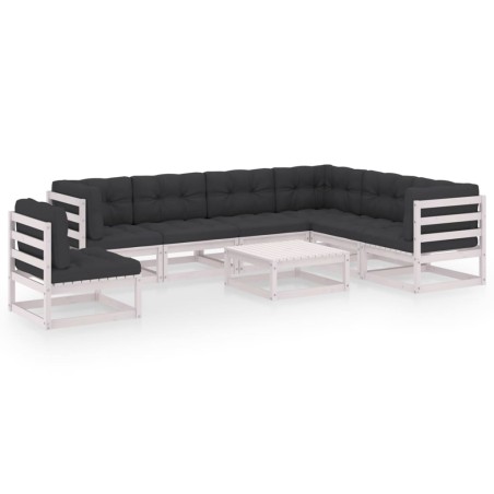vidaXL Set muebles jardín con cojines 8 pzas madera maciza pino blanco