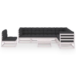 vidaXL Set muebles jardín con cojines 8 pzas madera maciza pino blanco