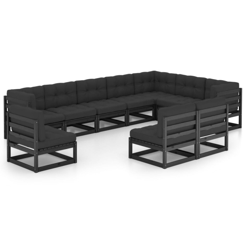 vidaXL Set de muebles de jardín 10 pzas con cojines madera pino negro vidaXL Set de muebles de jardín 10 pzas con cojines madera pino negro