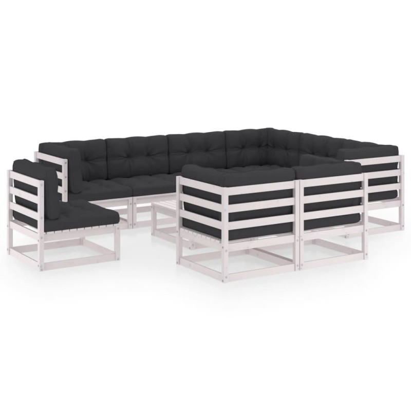 vidaXL Set de muebles de jardín 10 pzas con cojines madera pino blanco vidaXL Set de muebles de jardín 10 pzas con cojines madera pino blanco
