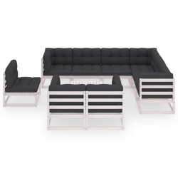 vidaXL Set de muebles de jardín 10 pzas con cojines madera pino blanco