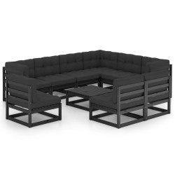 vidaXL Set de muebles de jardín 10 pzas con cojines madera pino negro