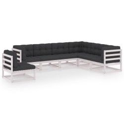 vidaXL Set muebles jardín 7 pzas con cojines madera maciza pino blanco