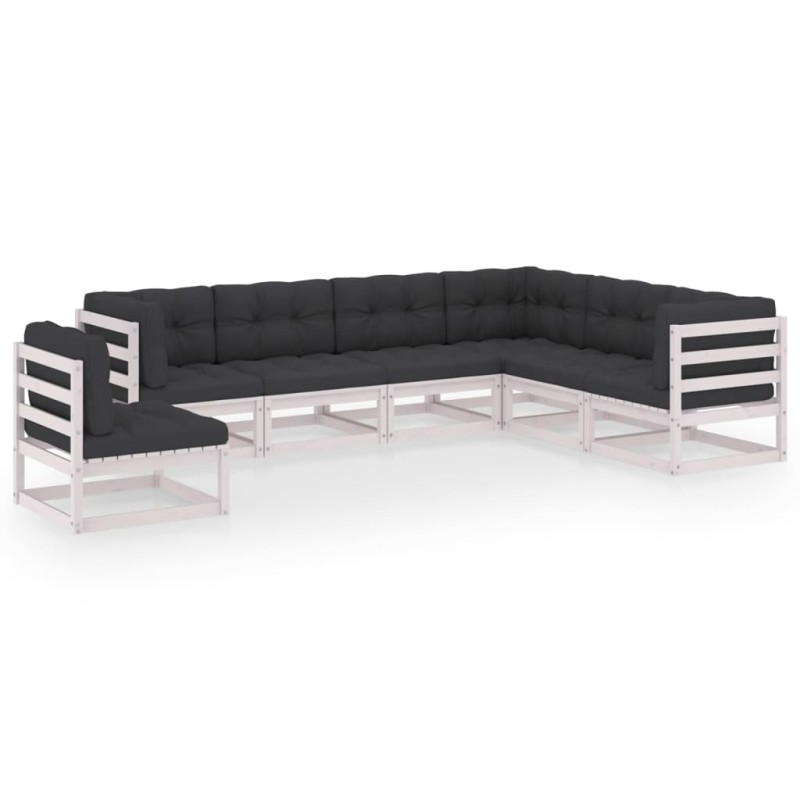 vidaXL Set muebles jardín 7 pzas con cojines madera maciza pino blanco vidaXL Set muebles jardín 7 pzas con cojines madera maciza pino blanco