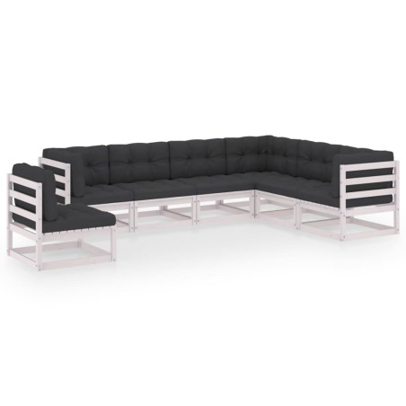 vidaXL Set muebles jardín 7 pzas con cojines madera maciza pino blanco