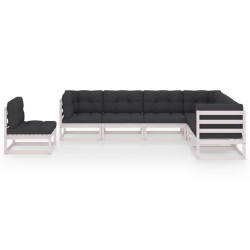 vidaXL Set muebles jardín 7 pzas con cojines madera maciza pino blanco