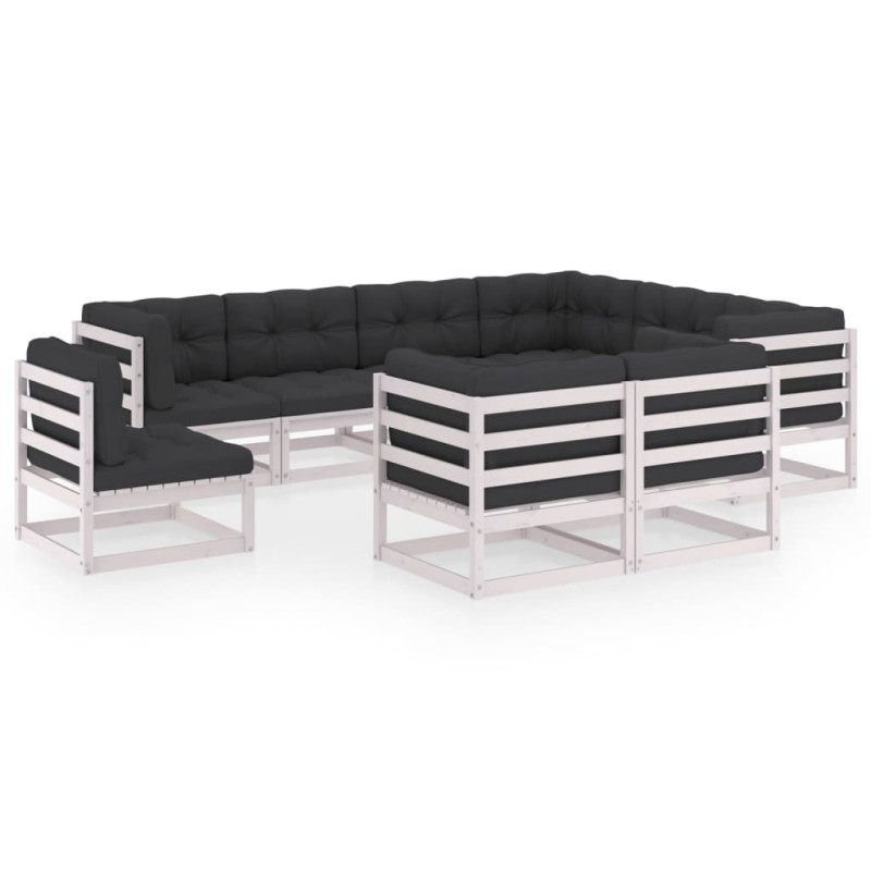 vidaXL Set de muebles de jardín 9 pzas con cojines madera pino blanco vidaXL Set de muebles de jardín 9 pzas con cojines madera pino blanco