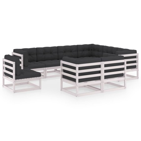 vidaXL Set de muebles de jardín 9 pzas con cojines madera pino blanco