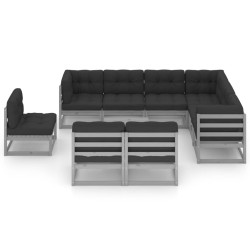 vidaXL Set de muebles de jardín 10 pzas con cojines madera pino gris