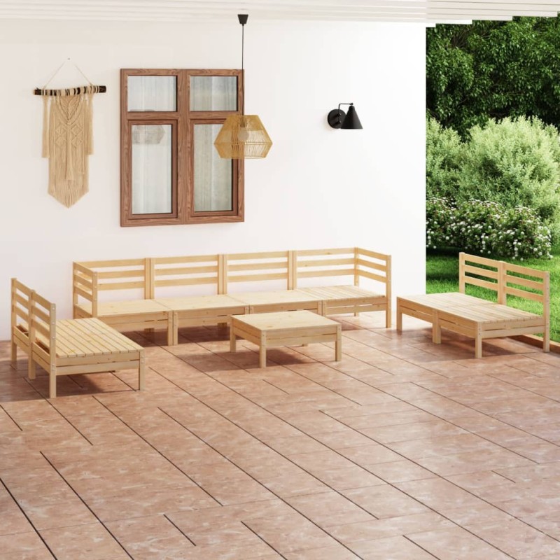 vidaXL Juego de muebles de jardín 9 piezas madera maciza de pino vidaXL Juego de muebles de jardín 9 piezas madera maciza de pino