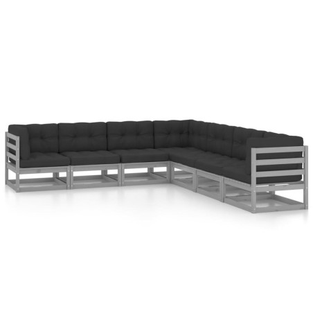 vidaXL Set de muebles de jardín 7 pzas con cojines madera pino gris